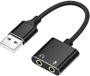 USB Sound Card Adapter,USB Audio Adapter 3.5mm Jack,External Sound Card for Windows Mac Linux PC Laptops Desktops PS4 Headsets, Black