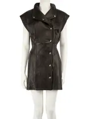Black Leather Anata Buttoned Mini Dress