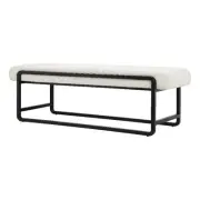 American Home Classics Cole 18" Modern Boucle Fabric & Metal Bench in Ivory