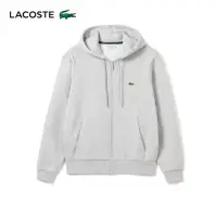 在飛比找momo購物網優惠-【LACOSTE】男裝-抓絨慢跑拉鍊連帽外套(花紗灰)