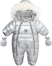 [Xrknofio] Baby Snowsuit Infant Winter Hooded Jumpsuit Double Zipper Windproof Outwear