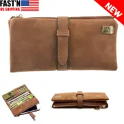 Brown Women Lady Suede Leather Long Wallet Card Holder Purse Handbag Clutch US