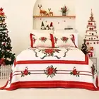 Christmas Bedspread King Size,Red Lightweight Quilt Set 3Pcs,Christmas Floral Pa