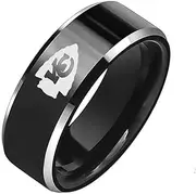 Chiefs Football Teams Black Titanium Steel Rugby Sport Ring Band Multiple sizes