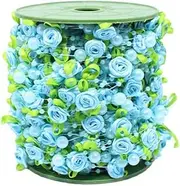 [Generic] 25M Rose Pearl Leaf String Beads Garland Ribbon String Beads Garland Ribbon Artificial Pearl Rose Beads Connected String Pearl Bead Roll for DIY Accessories New Year Gift(Blue)