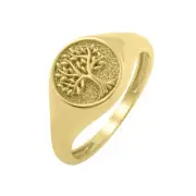 14k Yellow Gold Tree of Life Signet Ring 3 grams - size 7