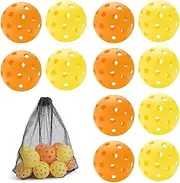 BEANPRECOY 12Pcs Outdoor Pickleball Balls with Mesh Bag 40 Holes Outdoor High Elasticity & Durable Pickle Balls Compatible with All Pickleball Paddles Perfect for Beginners & Intermediate Players