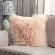 Blush Pink Mongolian Lamb Fur With Microgel Feather Like Insert Pillow
