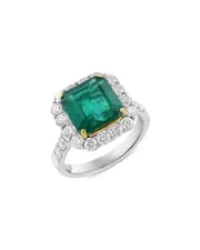 Bloomingdale's Fine Collection Emerald & Diamond Halo Ring in 18K Yellow & White Gold