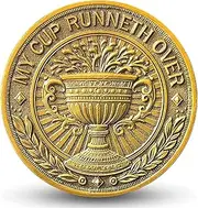Christian Challenge Coin – Inspirational Psalm 23:5 Coin, 1.57 Inch, My Cup Runneth Over, Faith & Encouragement Token
