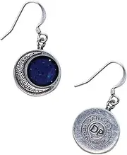 [DANFORTH] Crescent Moon Wire Earrings for Women - Handcast Pewter with Handpainted Night Sky - Dangle Earring - Celestial Themed Jewerly - Handcrafted in the USA, Pewter Surgical Steel, No Gemstone