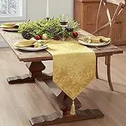 Poinsettia Elegance Jacquard Holiday Table Collection, Polyester, Gold, 13" x 70" (Table Runner)