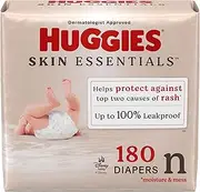 [HUGGIES] Size Newborn Diapers, Skin Essentials Baby Diapers, Size Newborn (6-9 lbs), 180 Count (3 Packs of 60), Packaging May Vary