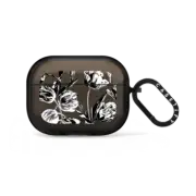 AirPods Pro 2 Impact Case Black and white tulips pattern - vintage illustration