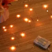 Mini Halloween Fairy Lights Battery Operate, 4 Pack Copper Wire Night Orange