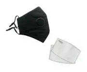 Reusable Washable Cotton Black Face Mask Cover with 2 Carbon Filters PM2.5