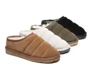 EVERAU® UGG Slippers Sheepskin Wool Ankle Ultra Puffer - Army Green / AU Ladies 10 / AU Men 8 / EU 41