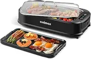 [CUSIMAX] Indoor Grill with Double Grill Plates, 1500W Electric Smokeless Grill with LED Smart Display & Tempered Glass Lid, Non-stick Removable Grill & Griddle Plate, Easy to Clean