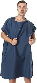 Lightweight Quick-Drying Poncho Changing Robe Swimming Towels Bathrobe Cloaks with Hood Fitness Equipment(Navy)