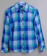 Talbots Plaid Button Front Top Size P New Purple / White / Green Women's Petite