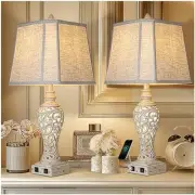 Table Lamps Set of 2 - Bedside Lamp with Fabric Shades - for Bedroom and