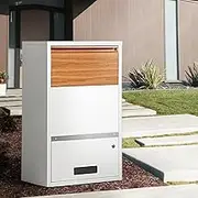Groverdi Parcel Box Post Letter Box Package Mailbox Security Lock Storage White with Wood Grain