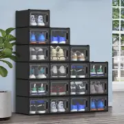 TAUS 18Pcs Shoe Storage Boxes Stackable Sneaker Organizer Container Black