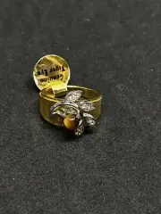 Genuine Tiger Eye Ring Size 7 Gold Tone Filigree Brand Lucite Crystal Leaves✨