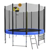 10ft Round Spring Trampoline Free Safety Outer Net+pad+mat+ladder+basketball Set