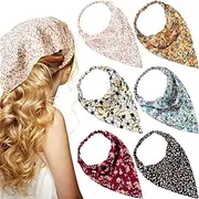 Syhood 6 Pcs Floral Elastic Hair Bandanas Boho Scarf Headband Chiffon Head Kerchief Turban with Hair Clips for Women