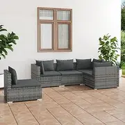 5 Piece Garden Lounge Set with Cushions Poly Rattan Grey Patio Bar Sets