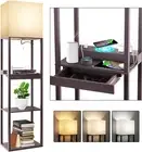 Floor Lamp with Shelves, Modern Standing Lamp with Wireless Charger, 1 Drawer an