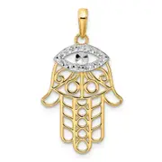 14k Yellow u0026 Rhodium Gold u0026 White Rhodium D/C Evil Eye Hamsa Pendant