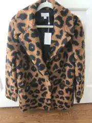 NWT Mud Pie Women's Leopard Print Sherpa Coat Jacket Size Medium