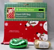 Holiday Time Large Giant Gift Bag with Ribbon 36" x 44" Snowmen Red Background