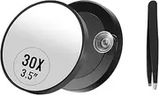 30x Magnifying Mirror, 3.5 Inches Compact Mirror, Travel Mirror, Small Mirror with Suction Cup and Tweezers for Shaving/Makeup/Travel/Plucking, Compact Hand Held Round Magnifying Mirror Set