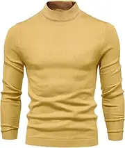 [Gsywaipei] Mens Half Turtleneck Knit Sweater Casual Solid Color Male Knitted Pullover Slim Fit Long Sleeve Knits Sweaters, Yellow, XL
