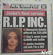 Michael Jackson R.I.P. Inc. New York Post July 7 2009
