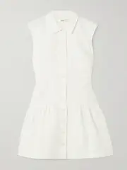 [FRAME] FRAME - Gathered Linen Mini Shirt Dress - White - small small White