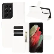For Samsung Galaxy S21 Ultra Case Lychee Folio PU Leather Wallet Cover, White