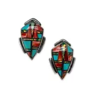 New. Turquoise and Shell Earrings, Sterling Silver, Southwest Style