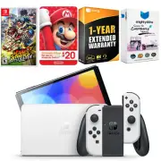 Nintendo Switch White OLED + Mario Strikers Battle League + $20 eShop Gift Card