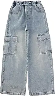 [Generic] Jeans Pants for Grils High Waist with Pockets Fashion Leisure Style Soft Fit Casual Comfy Fashion Toddler Trousers