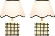 Lexi Lighting Romy Ceramic Table Lamp Set of 2, Green Checked Base and Cream Linen Scallop-Edged Shade, E27, H31.5cm, Classic Desk Light Interior for Nightstand Bedroom Desk Living Room