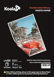 KOALA Double Sided Glossy Laser Photo Paper A3, 130gsm, 100 Sheets. Suitable for Laser Printer, for Printing Photos, Brochures, Covers, Certificates, Booklets, Flyers, Leaflets, Cards, Calendars