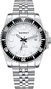 [BERNY] Dive Watch for Men AR Coating Sapphire Glass Rotating Bezel Automatic Wristwatch with Screw-in Crown 20ATM Waterproof Stainless Steel Bracelet Watches Super Luminous