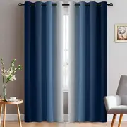 and Greyish White Ombre Curtains, Room Darkening 52"W x 84"L (Pack of 2) Blue
