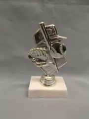 hat mitt ball bat silver BASEBALL theme trophy award white base