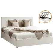 Oikiture Bed Frame King Size Gas Lift Base With Storage White Boucle