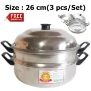 Thai Traditional Steamer Cooker Pot Set Pan Cook Food Aluminum 2 Tier Size 26 cm